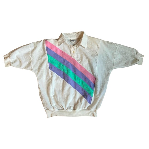 Vintage 80s Pastel Striped Pullover Top - Picture 1 of 2